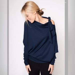 LeMuse Navy Blue Blouse with peep shoulder